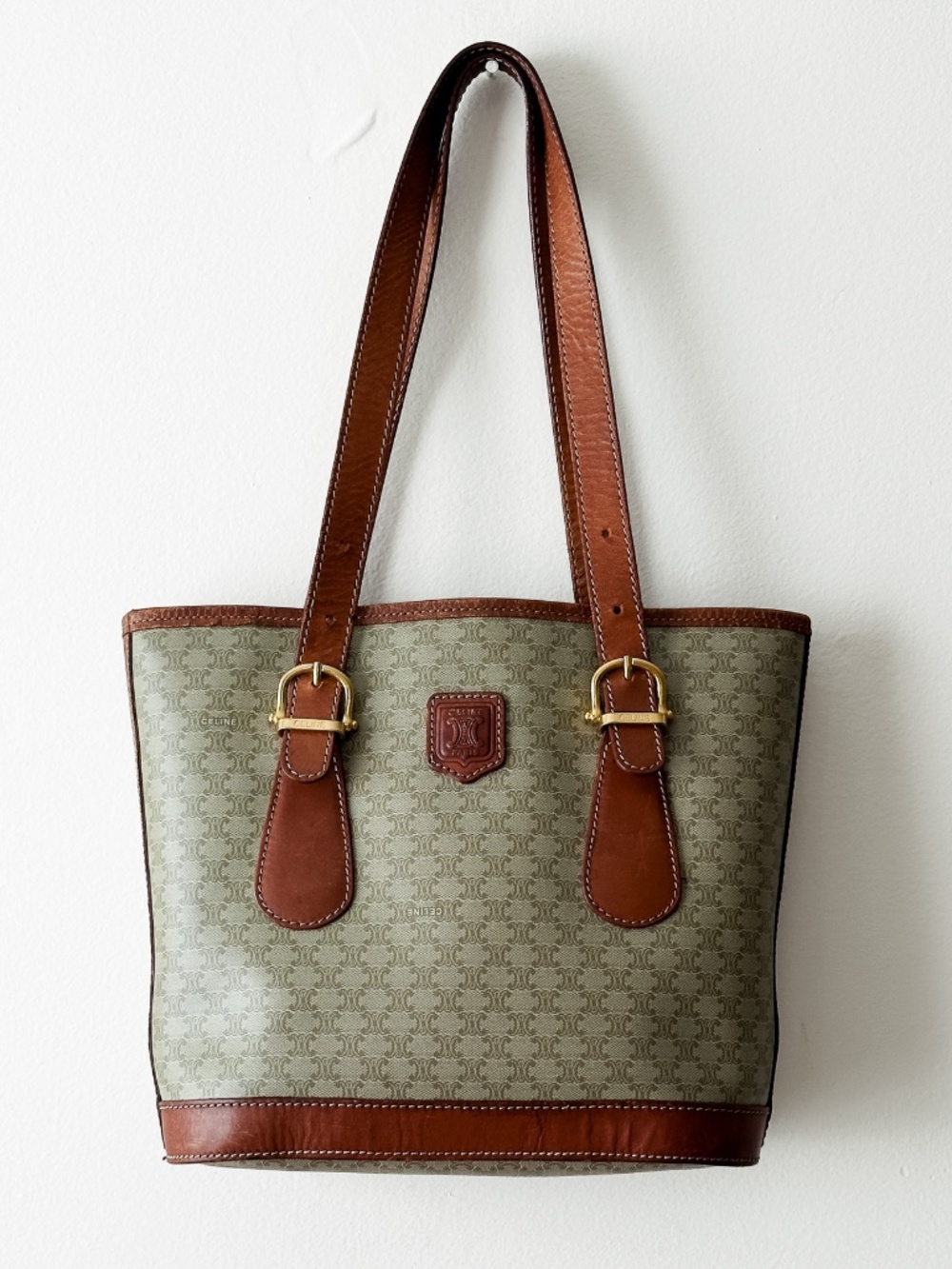 VINTAGE 1994 CELINE SMALL TRIOMPHE MACADAM BUCKET BAG